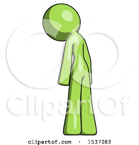 Green Design Mascot Woman Depressed with Head Down, Back to Viewer, Left by Leo Blanchette