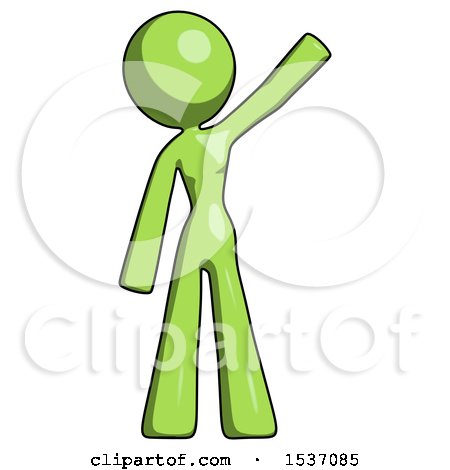 Green Design Mascot Woman Waving Emphatically with Left Arm by Leo Blanchette
