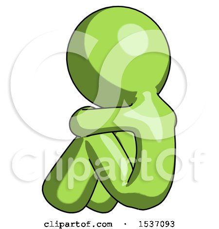 Green Design Mascot Man Sitting with Head down Back View Facing Left by Leo Blanchette