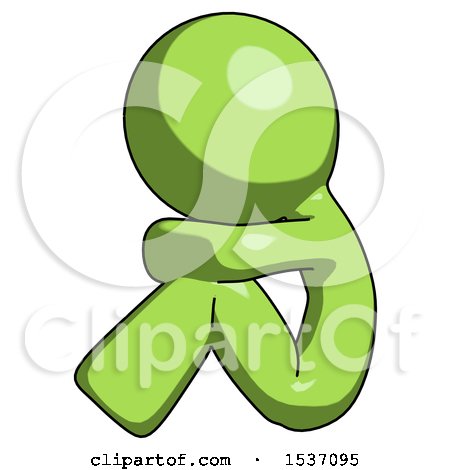 Green Design Mascot Man Sitting with Head down Facing Sideways Left by Leo Blanchette