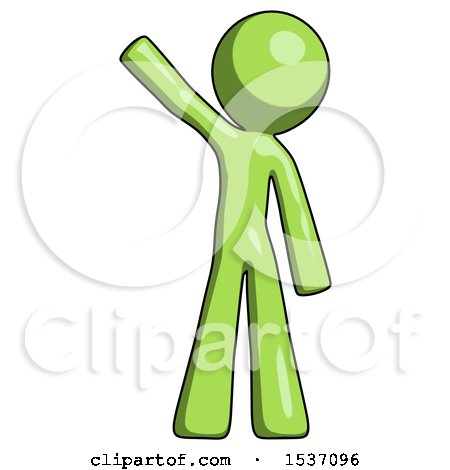 Green Design Mascot Man Waving Emphatically with Right Arm by Leo Blanchette