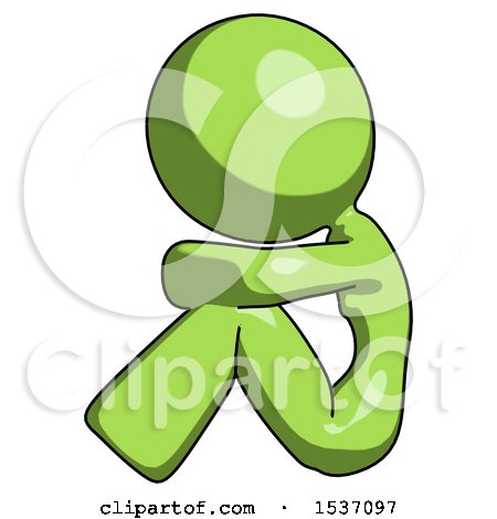 Green Design Mascot Woman Sitting with Head down Facing Sideways Left by Leo Blanchette
