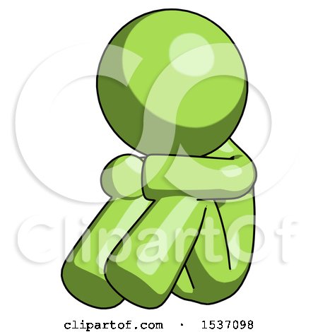 Green Design Mascot Man Sitting with Head down Facing Angle Left by Leo Blanchette