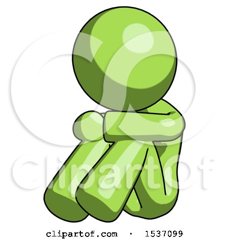Green Design Mascot Woman Sitting with Head down Facing Angle Left by Leo Blanchette