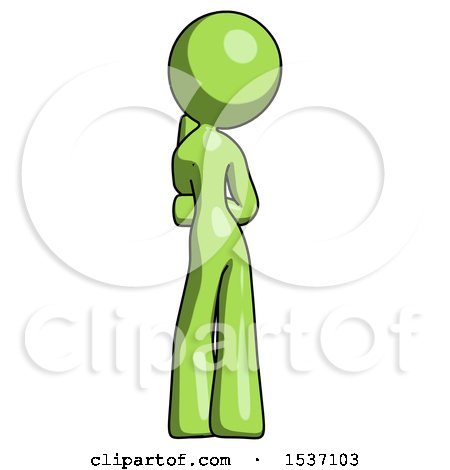 Green Design Mascot Woman Thinking, Wondering, or Pondering, Rear View by Leo Blanchette