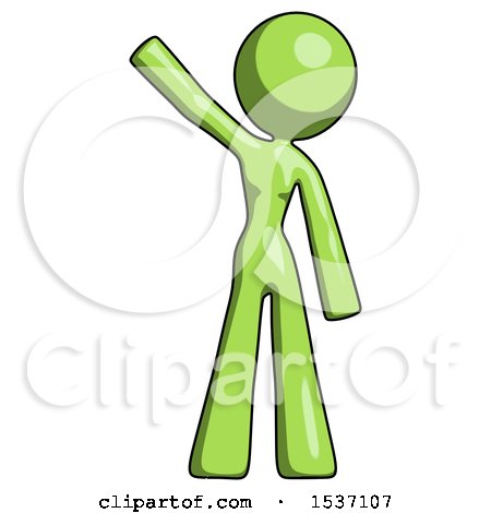 Green Design Mascot Woman Waving Emphatically with Right Arm by Leo Blanchette