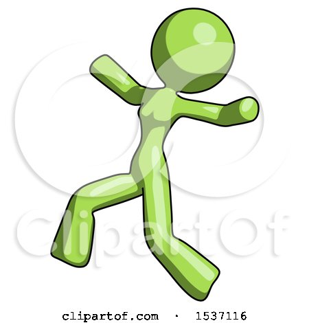 Green Design Mascot Woman Running Away in Hysterical Panic Direction Left by Leo Blanchette