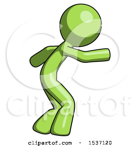 Green Design Mascot Man Sneaking While Reaching for Something by Leo Blanchette