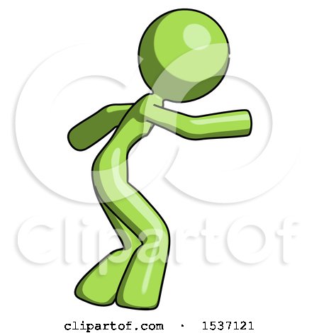 Green Design Mascot Woman Sneaking While Reaching for Something by Leo Blanchette