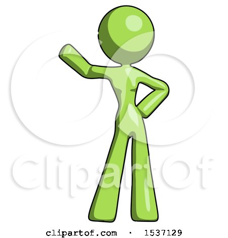 Green Design Mascot Woman Waving Right Arm with Hand on Hip by Leo Blanchette
