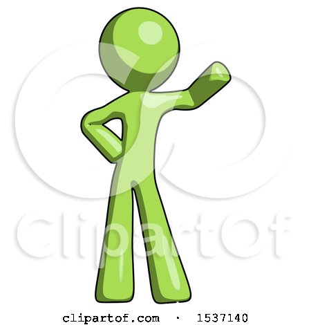 Green Design Mascot Man Waving Left Arm with Hand on Hip by Leo Blanchette