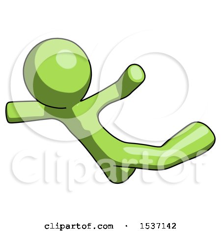 Green Design Mascot Man Skydiving or Falling to Death by Leo Blanchette