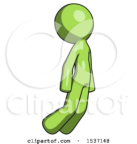 Green Design Mascot Man Floating Through Air Right by Leo Blanchette