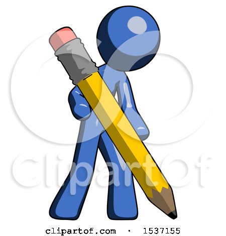 Blue Design Mascot Man Writing with Large Pencil by Leo Blanchette