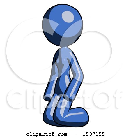 Blue Design Mascot Woman Kneeling Angle View Left by Leo Blanchette