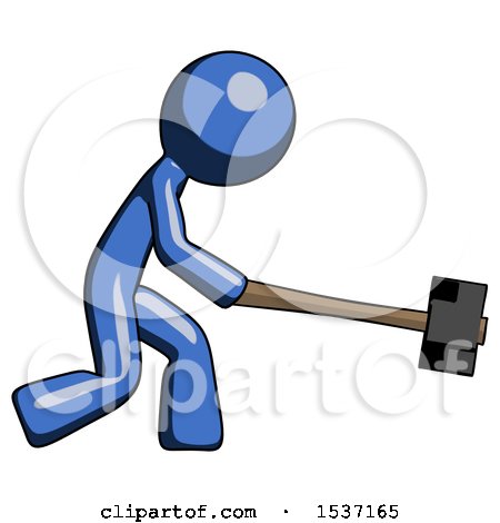 Blue Design Mascot Man Hitting with Sledgehammer, or Smashing Something by Leo Blanchette