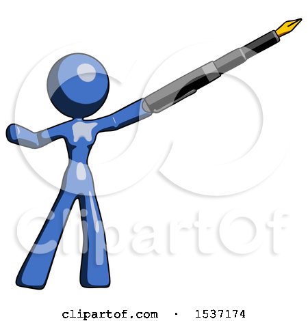 Blue Design Mascot Woman Pen Is Mightier Than the Sword Calligraphy Pose by Leo Blanchette