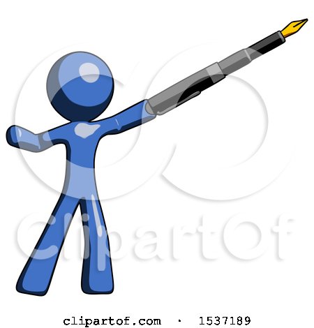 Blue Design Mascot Man Pen Is Mightier Than the Sword Calligraphy Pose by Leo Blanchette