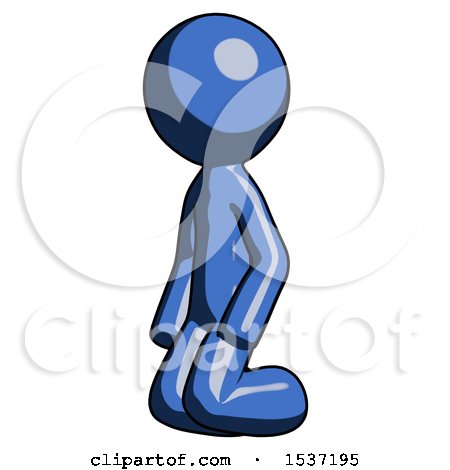 Blue Design Mascot Man Kneeling Angle View Left by Leo Blanchette
