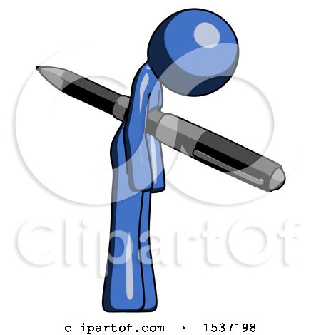 Blue Design Mascot Woman Impaled Through Chest with Giant Pen by Leo Blanchette