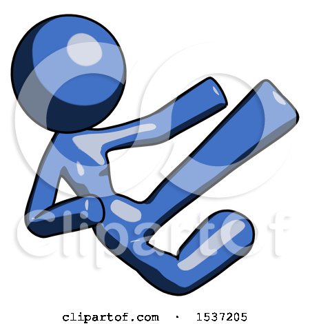 Blue Design Mascot Woman Flying Ninja Kick Right by Leo Blanchette