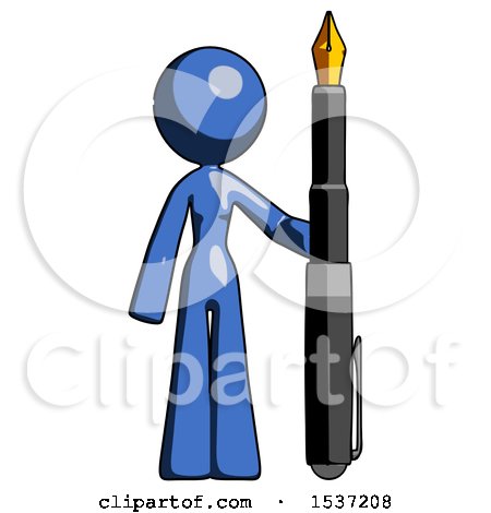 Blue Design Mascot Woman Holding Giant Calligraphy Pen by Leo Blanchette