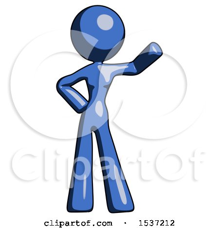 Blue Design Mascot Woman Waving Left Arm with Hand on Hip by Leo Blanchette