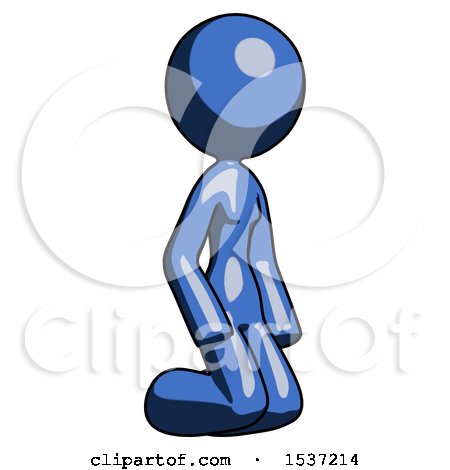 Blue Design Mascot Woman Kneeling Angle View Right by Leo Blanchette