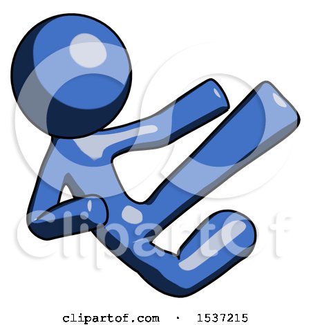 Blue Design Mascot Man Flying Ninja Kick Right by Leo Blanchette