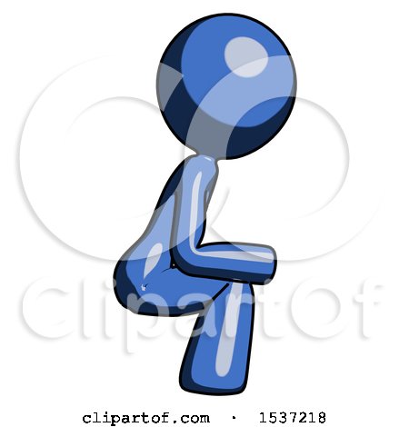 Blue Design Mascot Woman Squatting Facing Right by Leo Blanchette