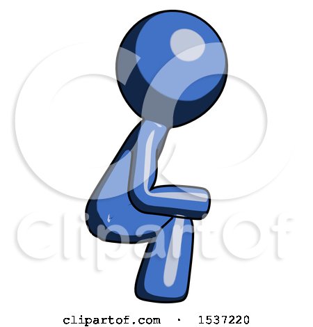 Blue Design Mascot Man Squatting Facing Right by Leo Blanchette