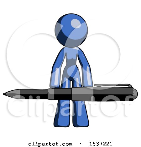 Blue Design Mascot Woman Lifting a Giant Pen like Weights by Leo Blanchette