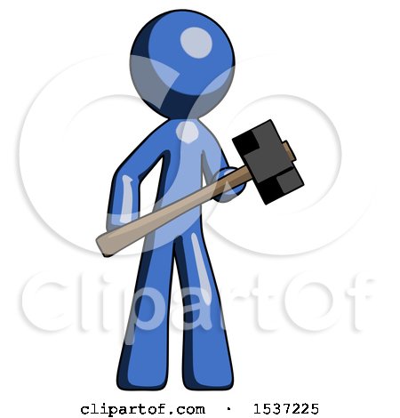 Blue Design Mascot Man with Sledgehammer Standing Ready to Work or Defend by Leo Blanchette