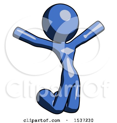 Blue Design Mascot Woman Jumping or Kneeling with Gladness by Leo Blanchette