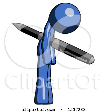 Blue Design Mascot Man Impaled Through Chest with Giant Pen by Leo Blanchette