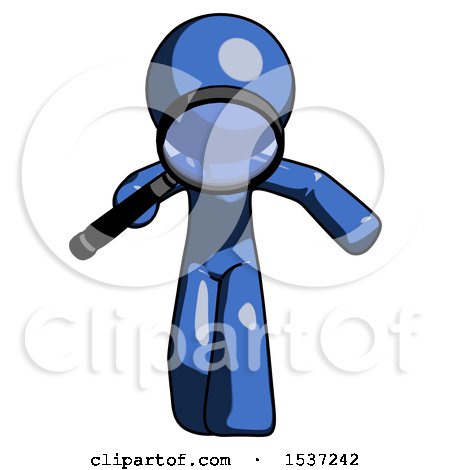 Blue Design Mascot Man Looking down Through Magnifying Glass by Leo Blanchette