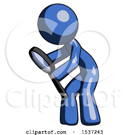 Blue Design Mascot Man Inspecting with Large Magnifying Glass Left by Leo Blanchette