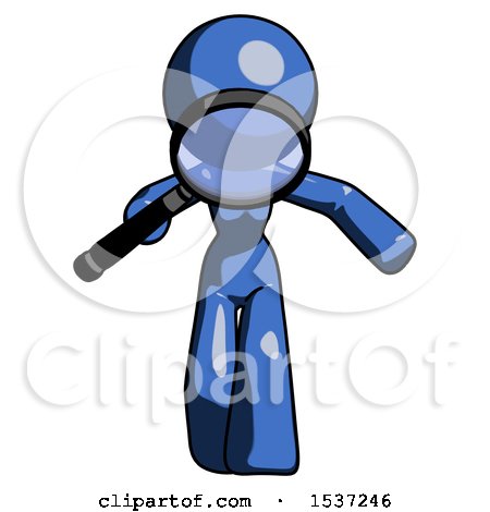 Blue Design Mascot Woman Looking down Through Magnifying Glass by Leo Blanchette