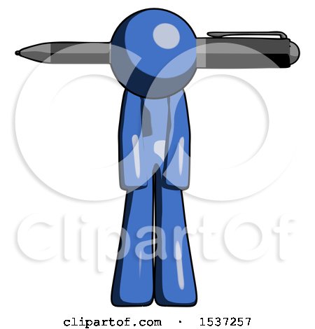 Blue Design Mascot Man Head Impaled with Pen by Leo Blanchette