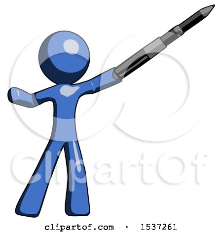 Blue Design Mascot Man Demonstrating That Indeed the Pen Is Mightier by Leo Blanchette