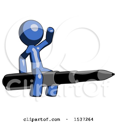 Blue Design Mascot Man Riding a Pen like a Giant Rocket by Leo Blanchette