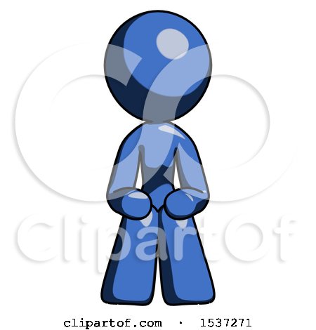 Blue Design Mascot Woman Squatting Facing Front by Leo Blanchette