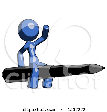 Blue Design Mascot Woman Riding a Pen like a Giant Rocket by Leo Blanchette