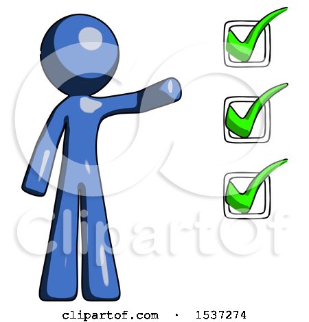 Blue Design Mascot Man Standing by List of Checkmarks by Leo Blanchette