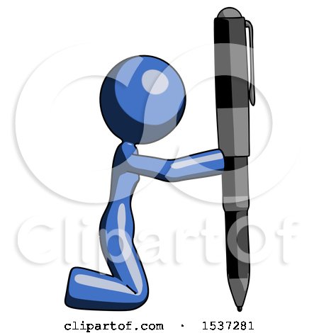 Blue Design Mascot Woman Posing with Giant Pen in Powerful yet Awkward Manner. Because Funny by Leo Blanchette