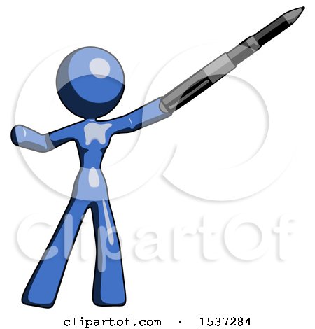 Blue Design Mascot Woman Demonstrating That Indeed the Pen Is Mightier by Leo Blanchette