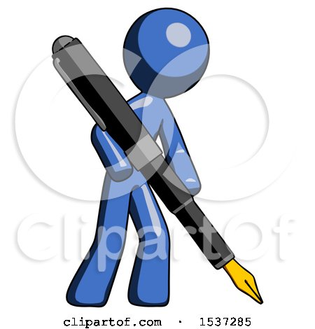 Blue Design Mascot Man Drawing or Writing with Large Calligraphy Pen by Leo Blanchette