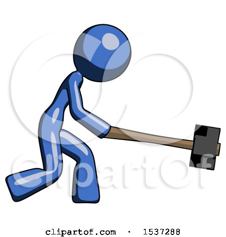 Blue Design Mascot Woman Hitting with Sledgehammer, or Smashing Something by Leo Blanchette