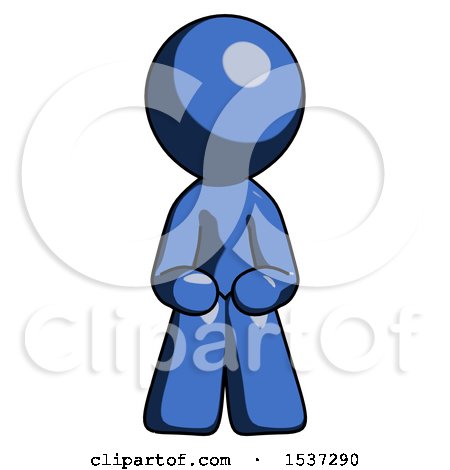 Blue Design Mascot Man Squatting Facing Front by Leo Blanchette