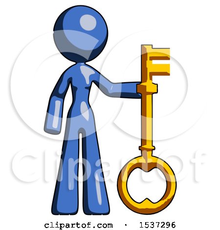 Blue Design Mascot Woman Holding Key Made of Gold by Leo Blanchette